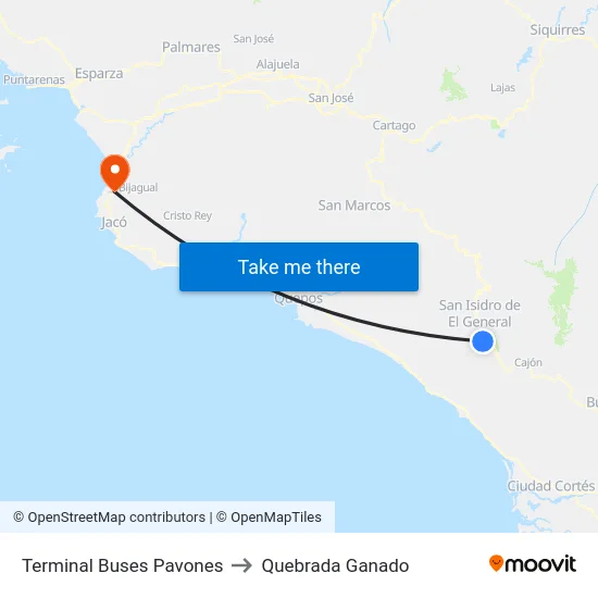 Terminal Buses Pavones to Quebrada Ganado map