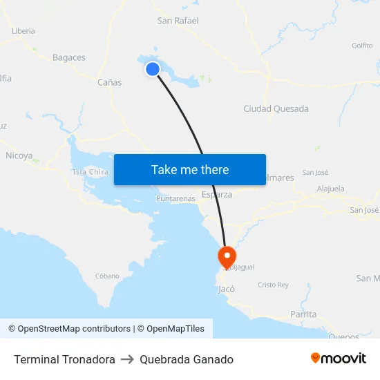 Terminal Tronadora to Quebrada Ganado map