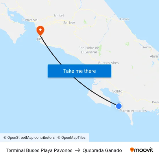 Terminal Buses Playa Pavones to Quebrada Ganado map