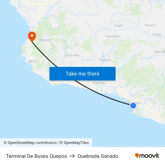 Terminal De Buses Quepos to Quebrada Ganado map