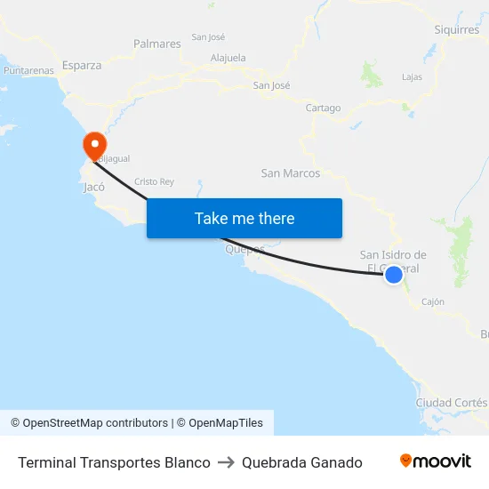 Terminal Transportes Blanco to Quebrada Ganado map