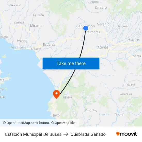 Estación Municipal De Buses to Quebrada Ganado map