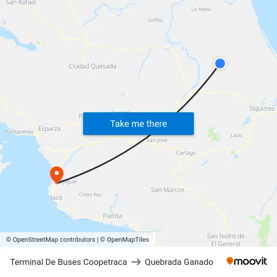 Terminal De Buses Coopetraca to Quebrada Ganado map