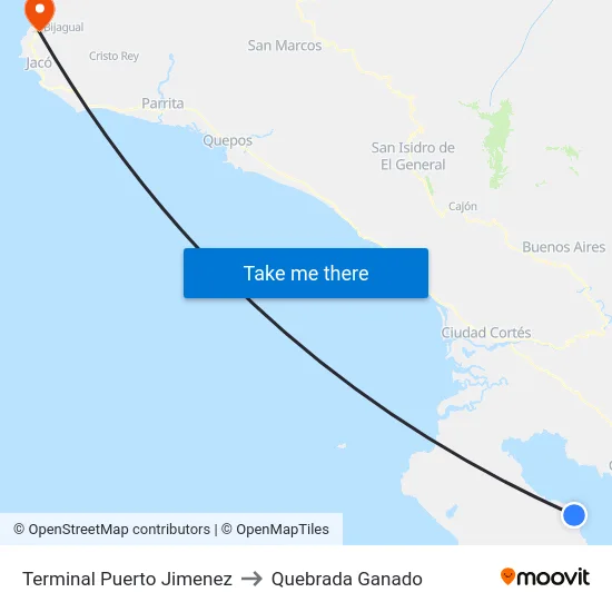Terminal Puerto Jimenez to Quebrada Ganado map