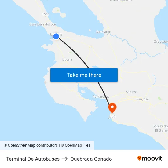 Terminal De Autobuses to Quebrada Ganado map