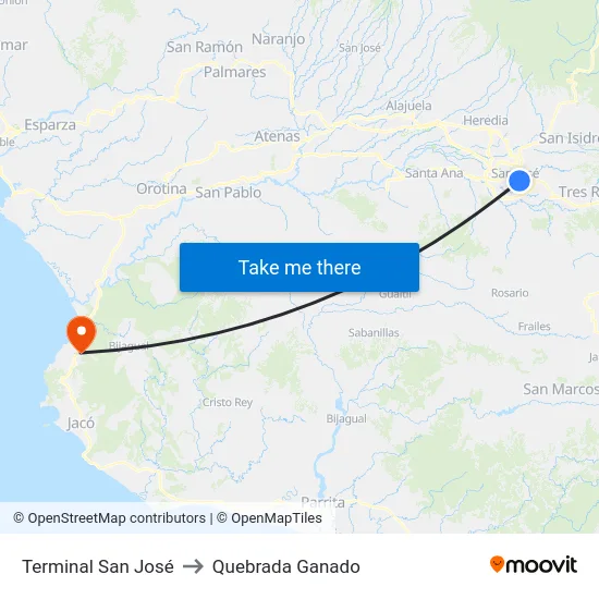 Terminal San José to Quebrada Ganado map