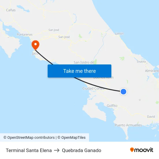 Terminal Santa Elena to Quebrada Ganado map