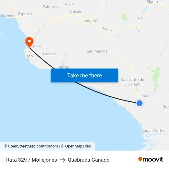 Ruta 329 / Mollejones to Quebrada Ganado map