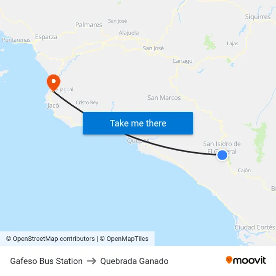 Gafeso Bus Station to Quebrada Ganado map