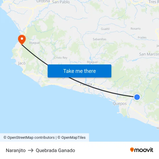 Naranjito to Quebrada Ganado map