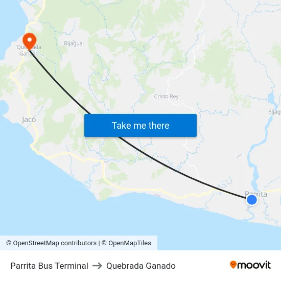 Parrita Bus Terminal to Quebrada Ganado map