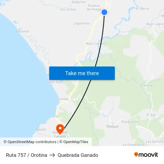 Ruta 757 / Orotina to Quebrada Ganado map
