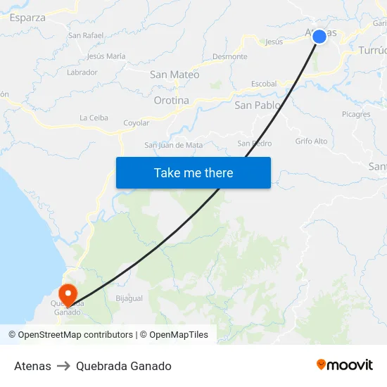 Atenas to Quebrada Ganado map