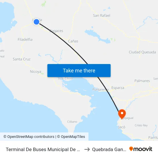 Terminal De Buses Municipal De Liberia to Quebrada Ganado map