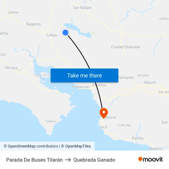 Parada De Buses Tilarán to Quebrada Ganado map