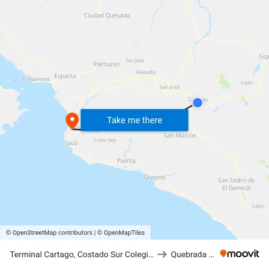 Terminal Cartago, Costado Sur Colegio San Luis Gonzaga to Quebrada Ganado map