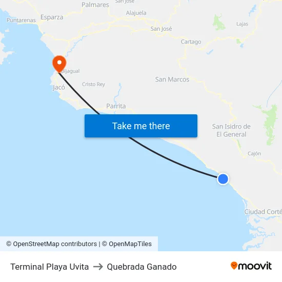Terminal Playa Uvita to Quebrada Ganado map