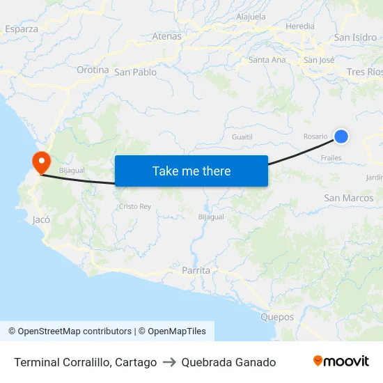 Terminal Corralillo, Cartago to Quebrada Ganado map