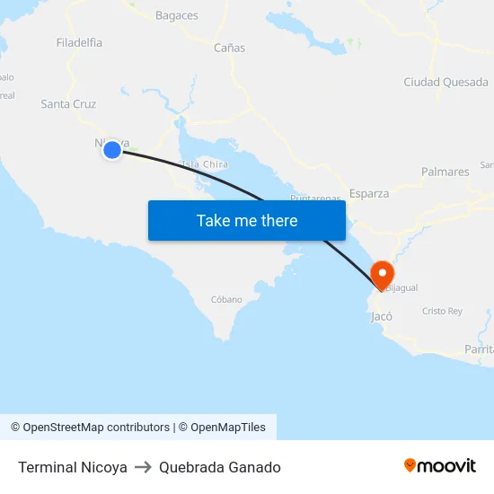 Terminal Nicoya to Quebrada Ganado map