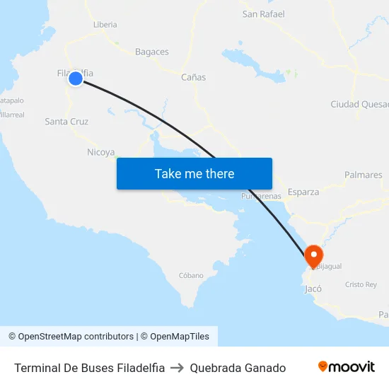 Terminal De Buses Filadelfia to Quebrada Ganado map
