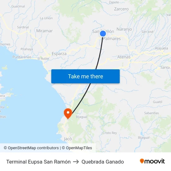 Terminal Eupsa San Ramón to Quebrada Ganado map