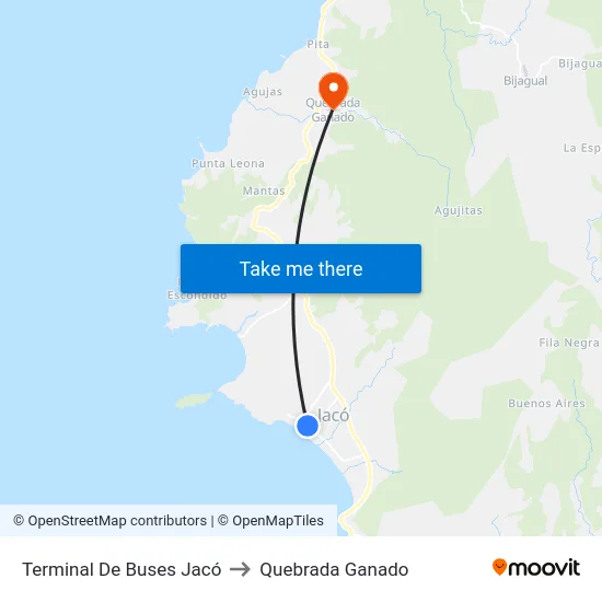Terminal De Buses Jacó to Quebrada Ganado map