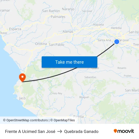 Frente A Ucimed San José to Quebrada Ganado map