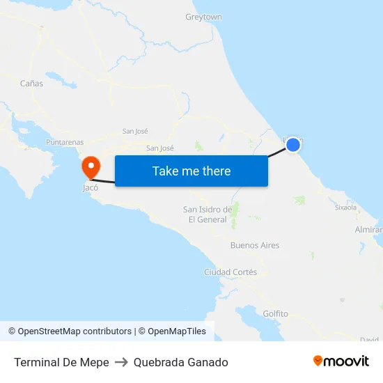 Terminal De Mepe to Quebrada Ganado map