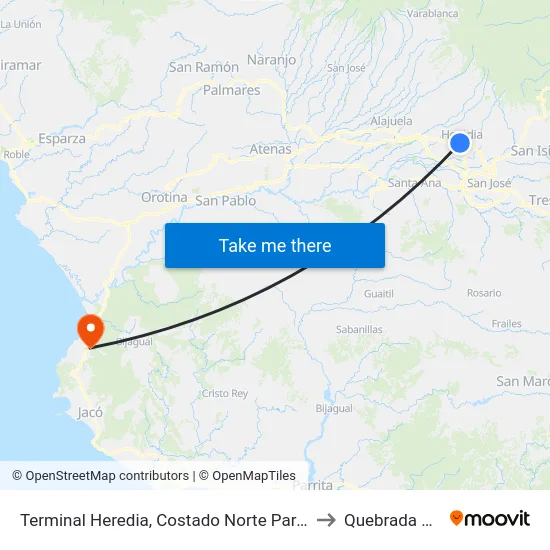 Terminal Heredia, Costado Norte Parque Los Ángeles to Quebrada Ganado map