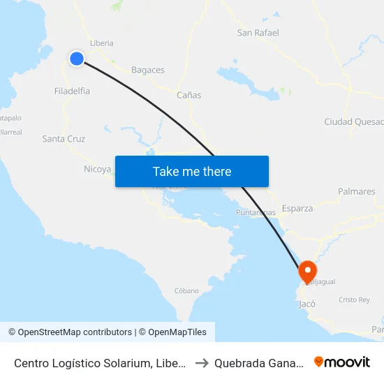 Centro Logístico Solarium, Liberia to Quebrada Ganado map
