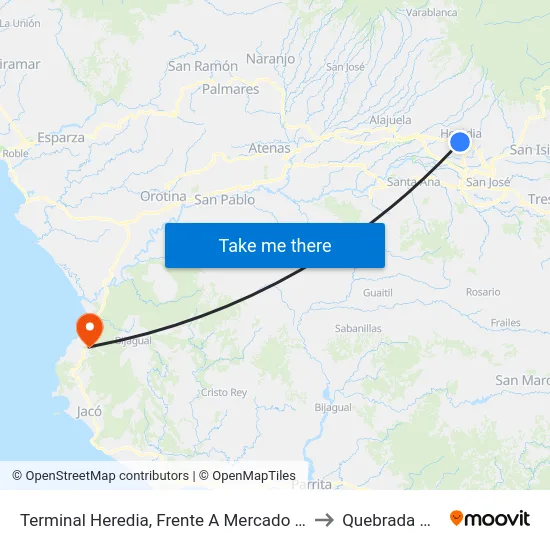 Terminal Heredia, Frente A Mercado Central Heredia to Quebrada Ganado map