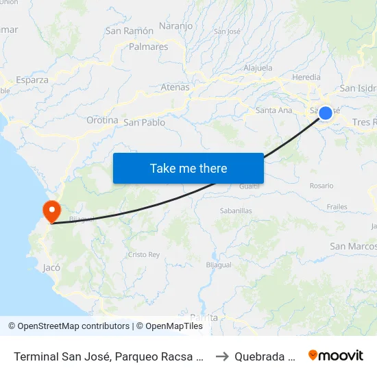 Terminal San José, Parqueo Racsa Barrio El Carmén to Quebrada Ganado map