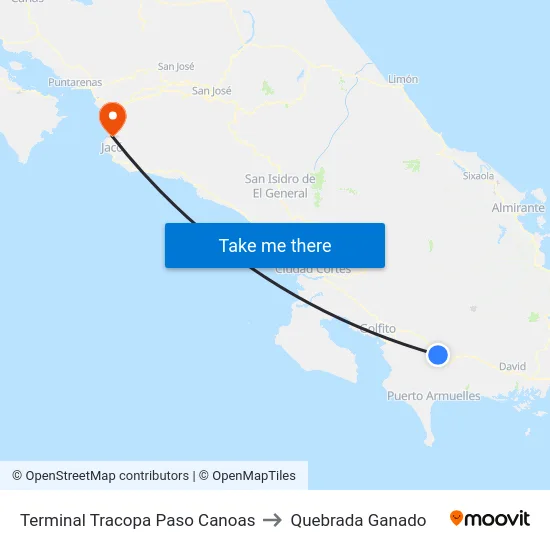 Terminal Tracopa Paso Canoas to Quebrada Ganado map