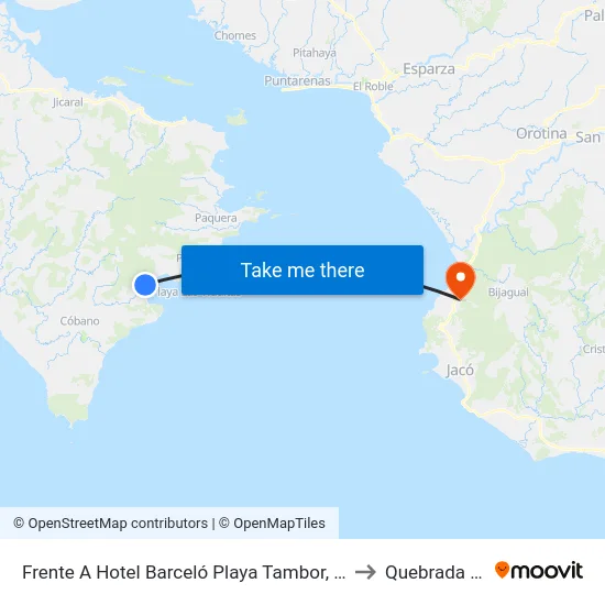 Frente A Hotel Barceló Playa Tambor, Paquera Puntarenas to Quebrada Ganado map