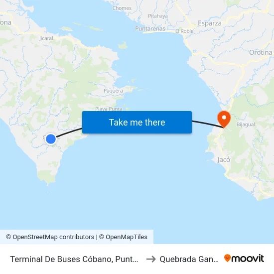 Terminal De Buses Cóbano, Puntarenas to Quebrada Ganado map