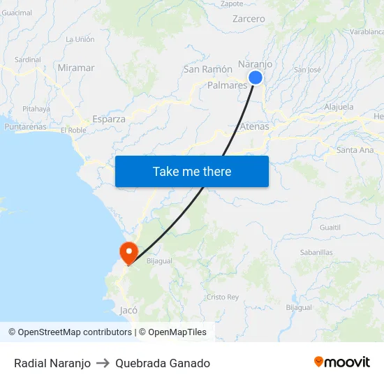 Radial Naranjo to Quebrada Ganado map