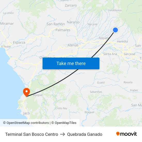 Terminal San Bosco Centro to Quebrada Ganado map