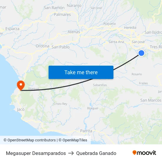 Megasuper Desamparados to Quebrada Ganado map