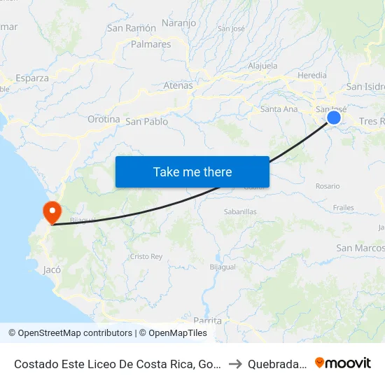 Costado Este Liceo De Costa Rica, González Víquez San José to Quebrada Ganado map