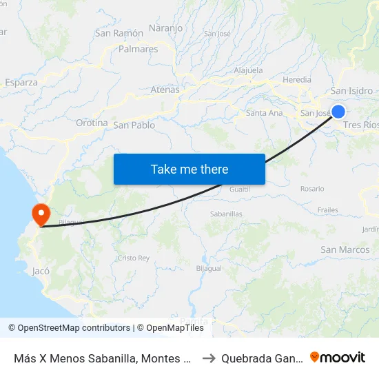 Más X Menos Sabanilla, Montes De Oca to Quebrada Ganado map