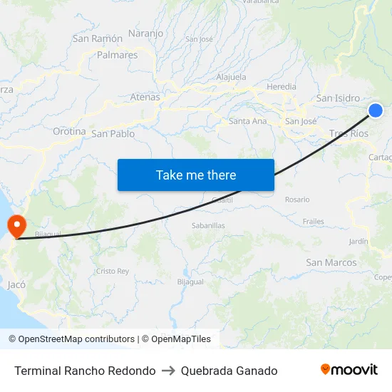 Terminal Rancho Redondo to Quebrada Ganado map