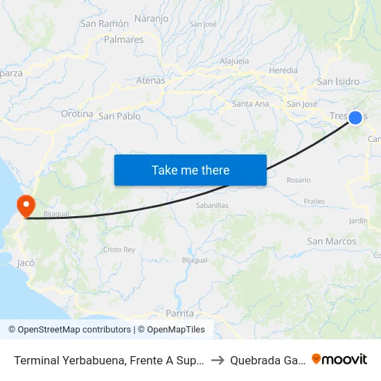 Terminal Yerbabuena, Frente A Super El Roble to Quebrada Ganado map