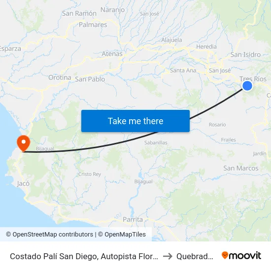 Costado Palí San Diego, Autopista Florencio Del Castillo La Unión to Quebrada Ganado map