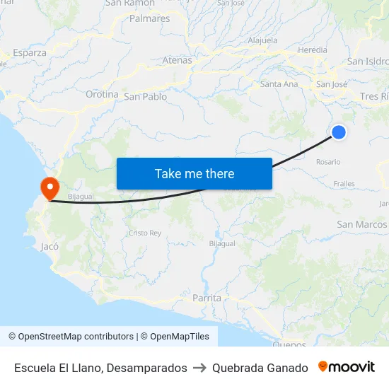 Escuela El Llano, Desamparados to Quebrada Ganado map