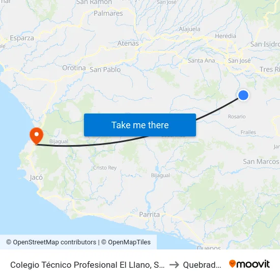 Colegio Técnico Profesional El Llano, Sabanillas De Desamparados to Quebrada Ganado map