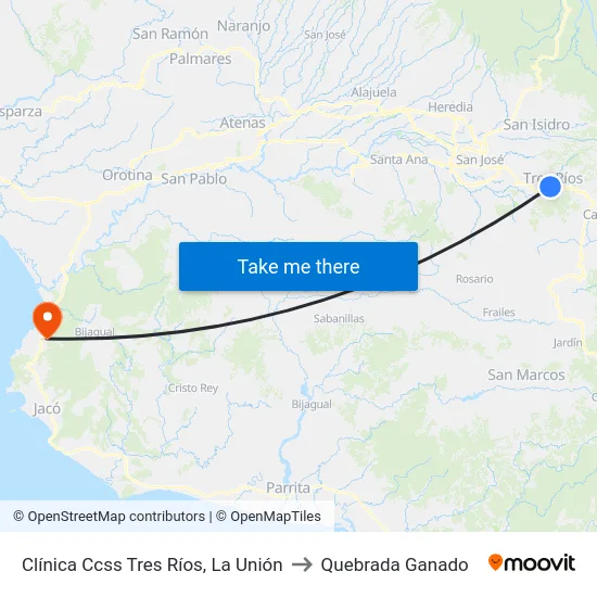 Clínica Ccss Tres Ríos, La Unión to Quebrada Ganado map
