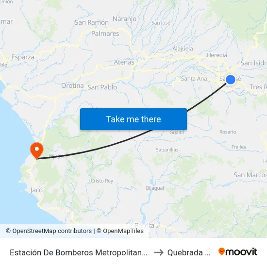 Estación De Bomberos Metropolitana Norte, San José to Quebrada Ganado map