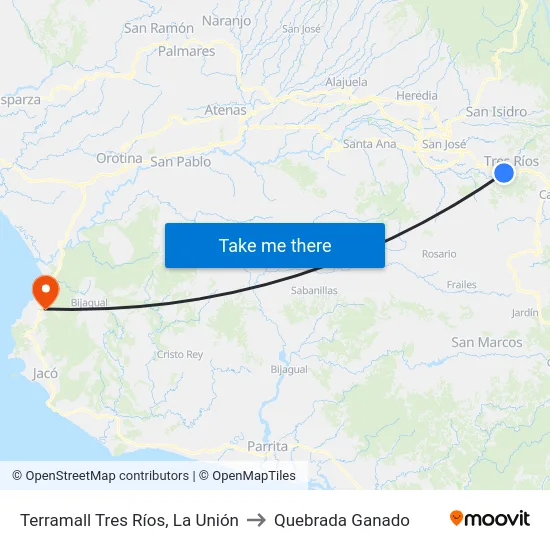 Terramall Tres Ríos, La Unión to Quebrada Ganado map