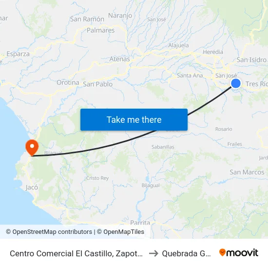 Centro Comercial El Castillo, Zapote San José to Quebrada Ganado map