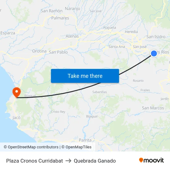Plaza Cronos Curridabat to Quebrada Ganado map